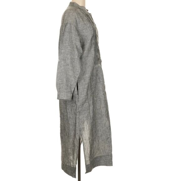 WRAP London Gray Long Sleeve Half Button Pintuck Linen Maxi Dress Pockets 8 - Picture 5 of 11